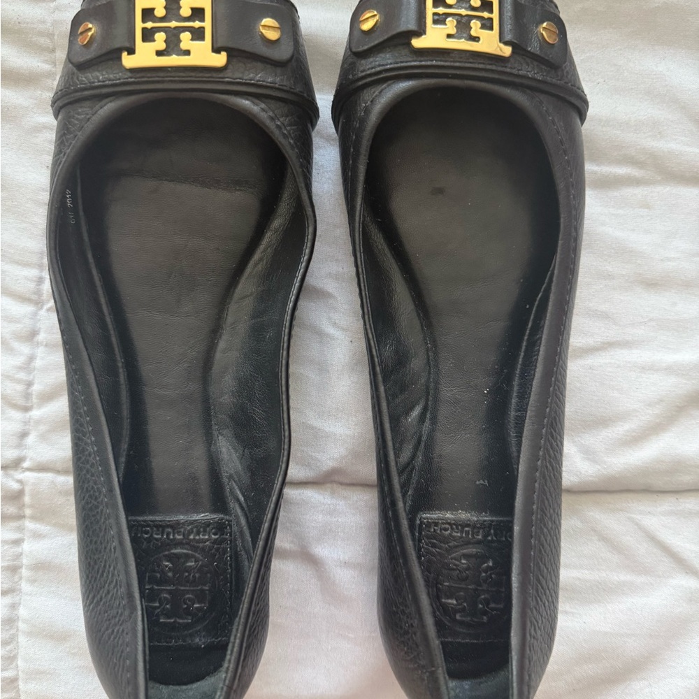 Tory Burch Black Flats with Gold Accents
